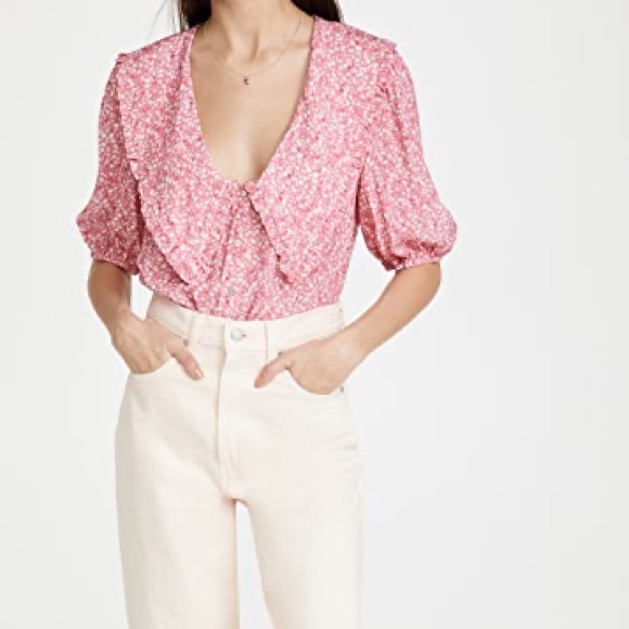 Wayf Amie Blouse Floral Oversize Collar Top - Picture 4 of 5